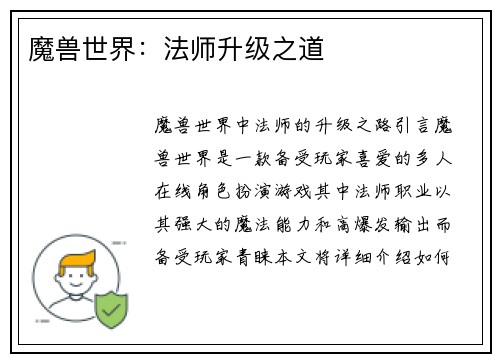 魔兽世界：法师升级之道